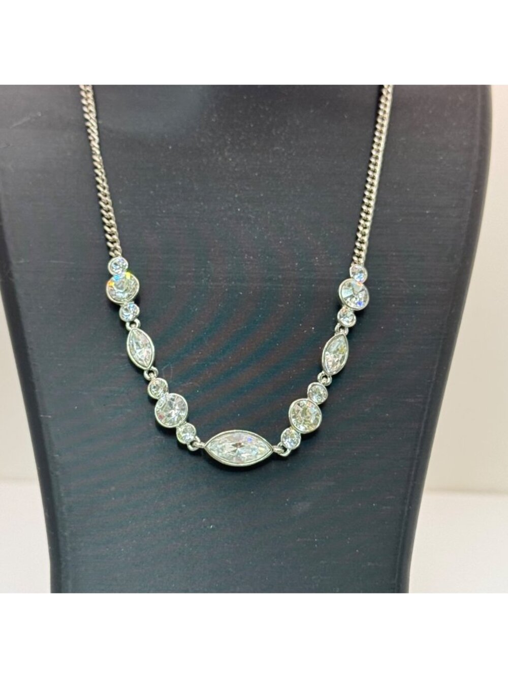 Givenchy Crystal Choker Necklace Silver-Tone 18" Marquis Cut Signed Statement